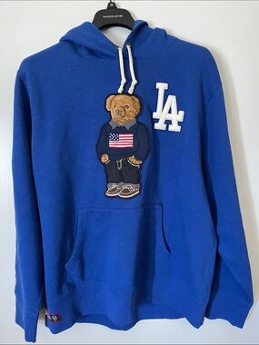 Ralph Lauren La Dodgers Hoodie with Bear Patch and LA Logo. XXL NWT